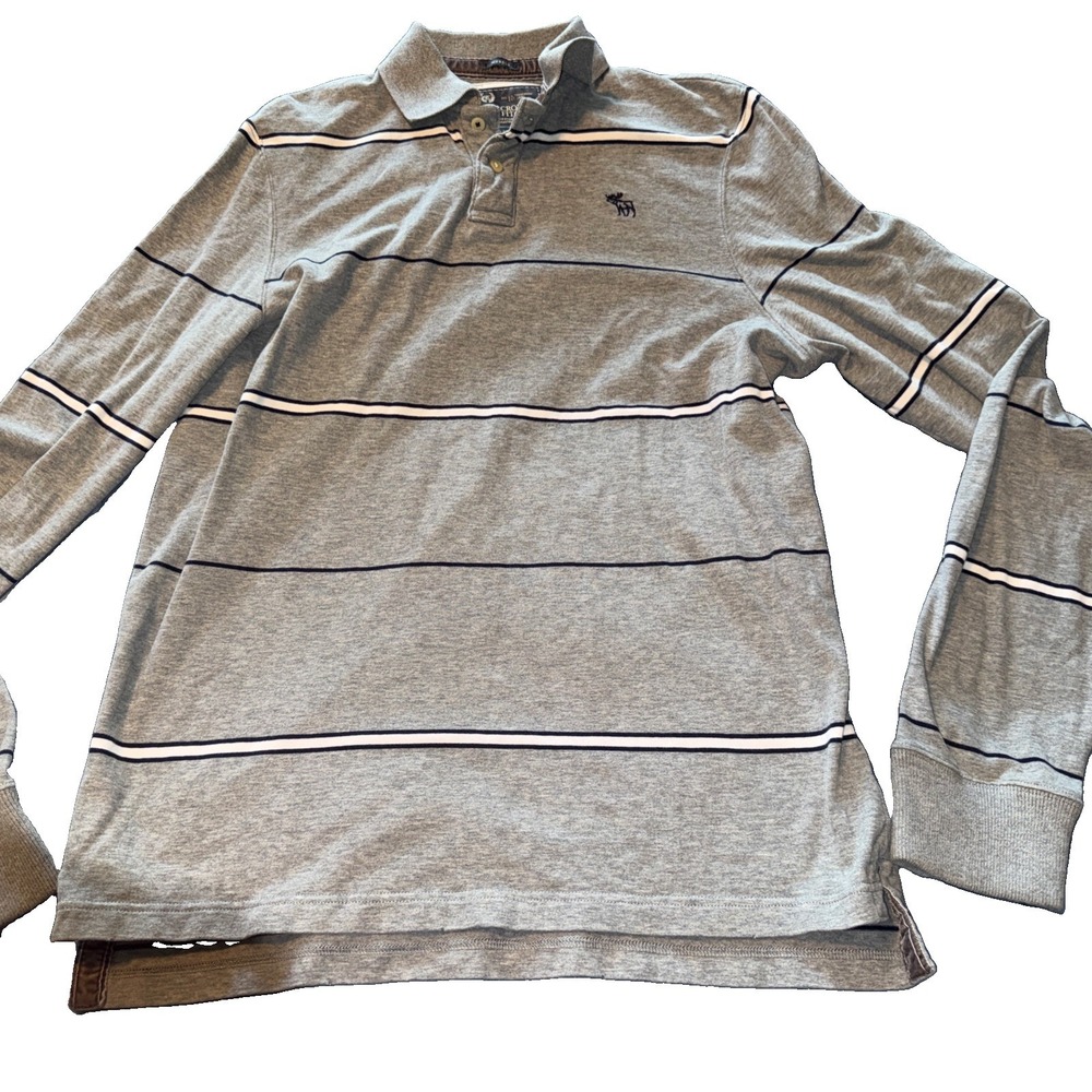 Abercrombie & Fitch Polo Shirt Mens XXL Gray Blue Striped Long Sleeve
